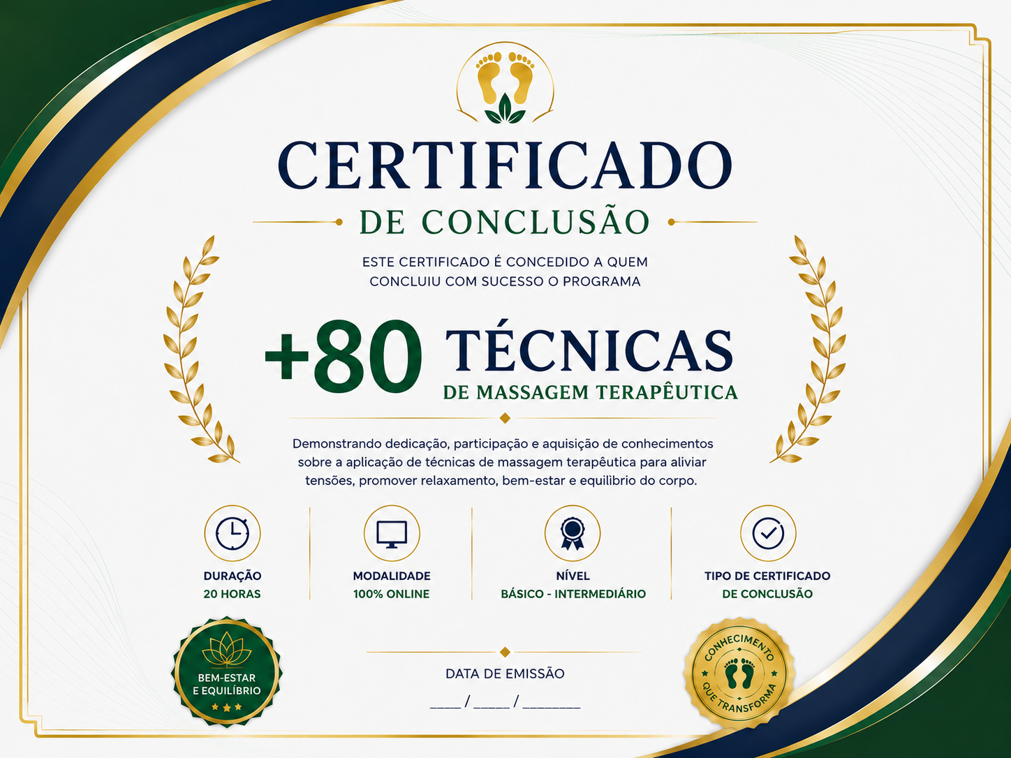 Certificado de Conclusão +80 Técnicas de Massagem Terapêutica